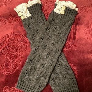 NEW without tags dark brown boot warmers with lace trim